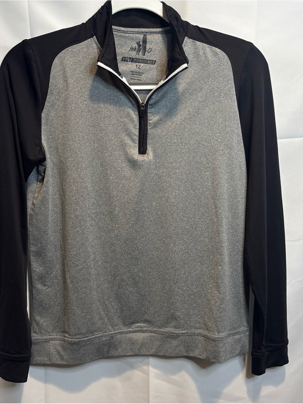 johnnie-O Boys' Gray and Black Long Sleeve Quarter-Zip Performance Top